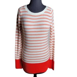 Loft orange white striped pullover sweater size  small crew neck colorblock knit